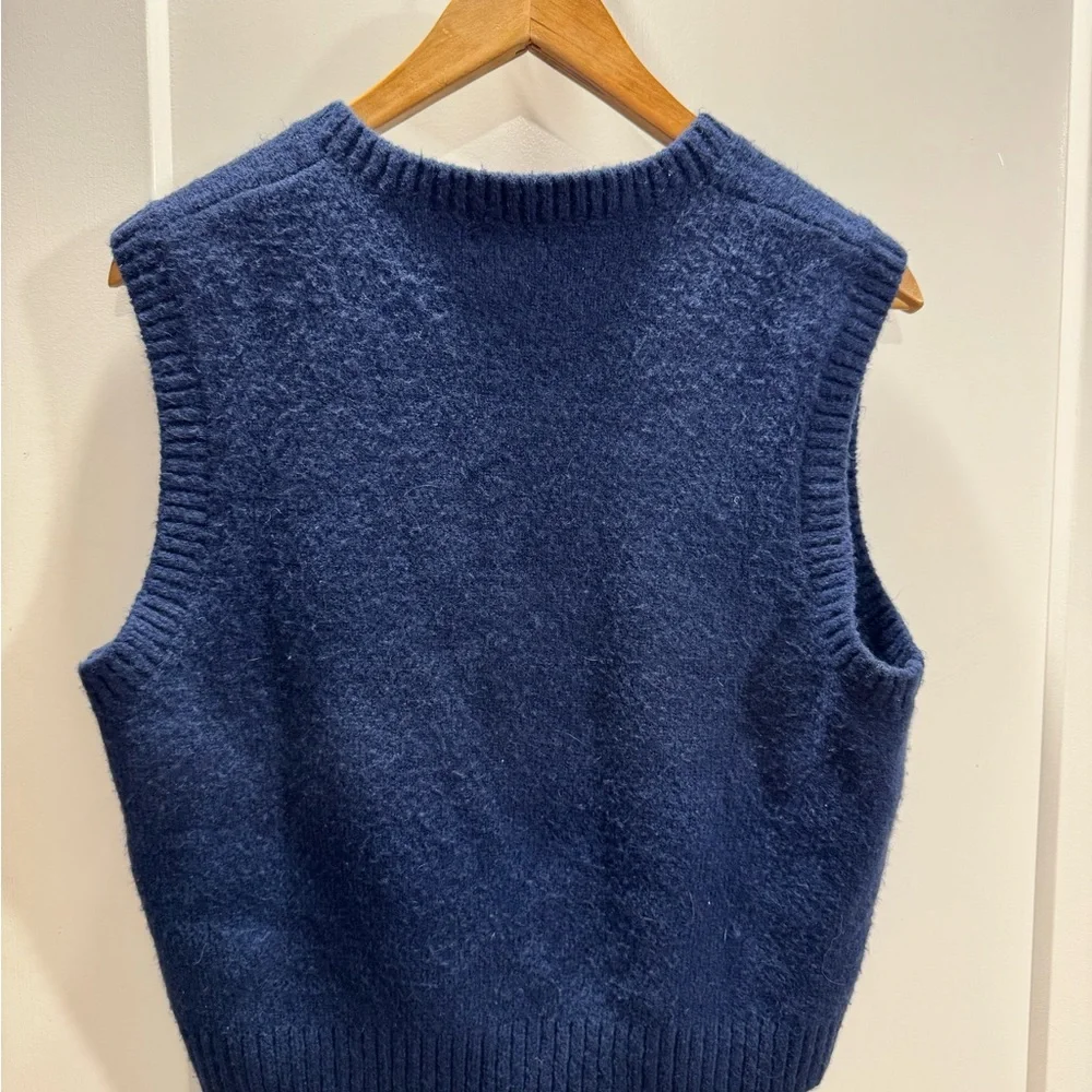 J. Crew Women's Deep Blue V-Neck Sweater Vest - Picture 2 of 3